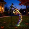 Glowing Yard Art for Halloween Witch Cauldron Light, Flying Silhouette Garden Stake with Colorful Landscape Lighting LED, Spooky Outdoor Decorative