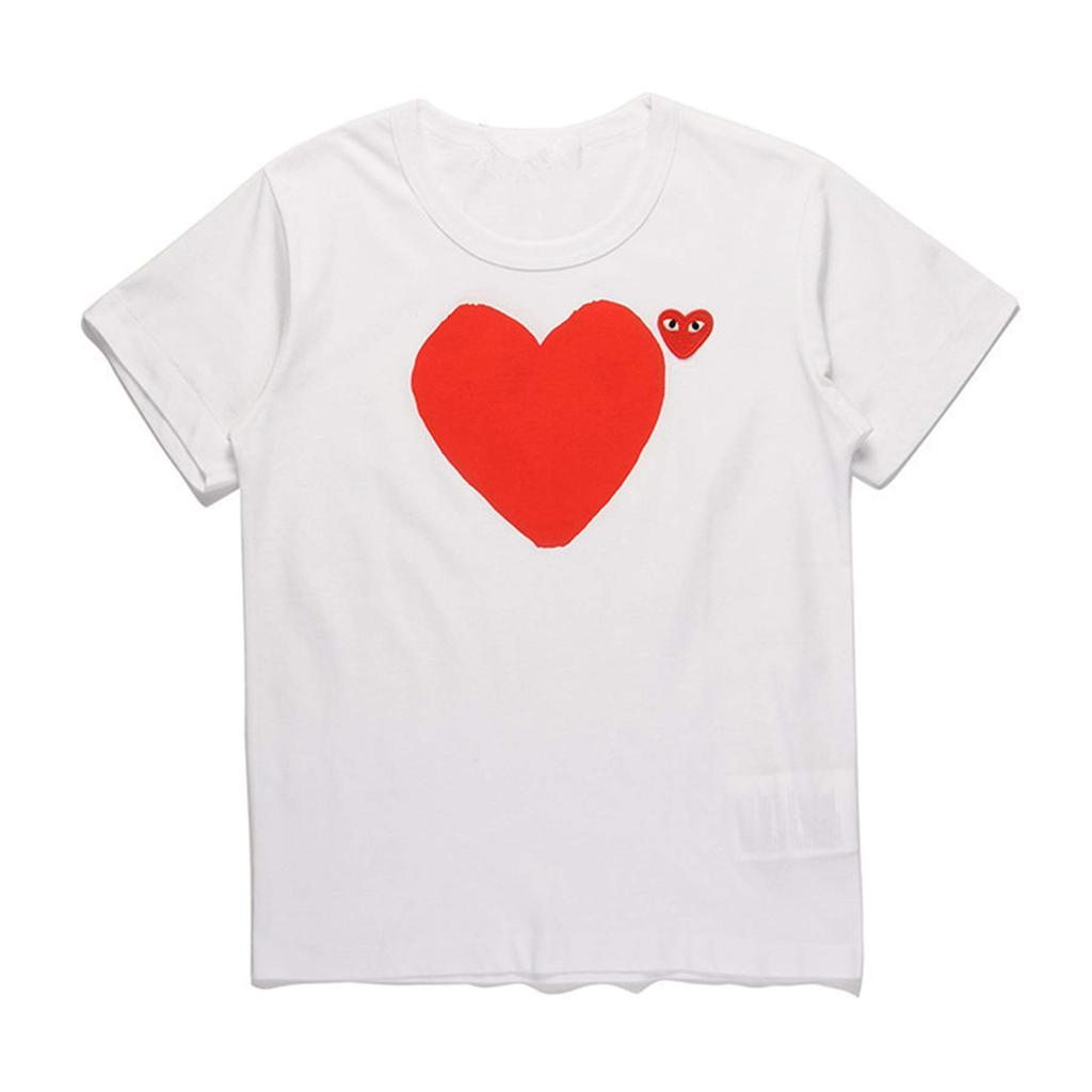 COMME Des GARCONS PLAY COMME Des GARCONS PLAY Short Sleeve Summer Simple Red Heart Embroidery Tops Unisex Main Cotton Men's T-Shirt Double-sided