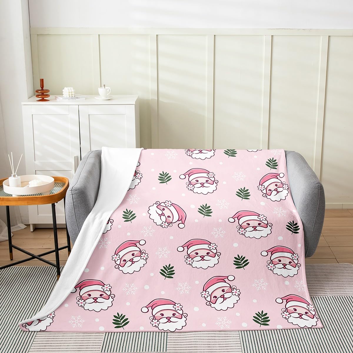 Christmas Plush Throw Blanket Santa Claus Flannel Blanket Baby Snowflake All Season Xmas Decoration for Couch Bed Sofa Bedroom 75x90cm