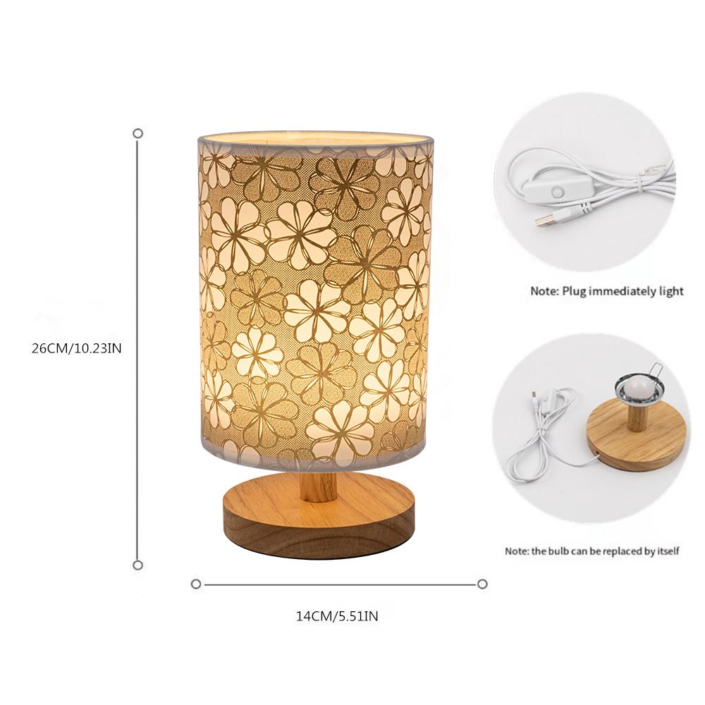 2022 Round Retro Creative LED Desktop Bedroom Hotel Bedside Solid Wood USB Plug Lamp