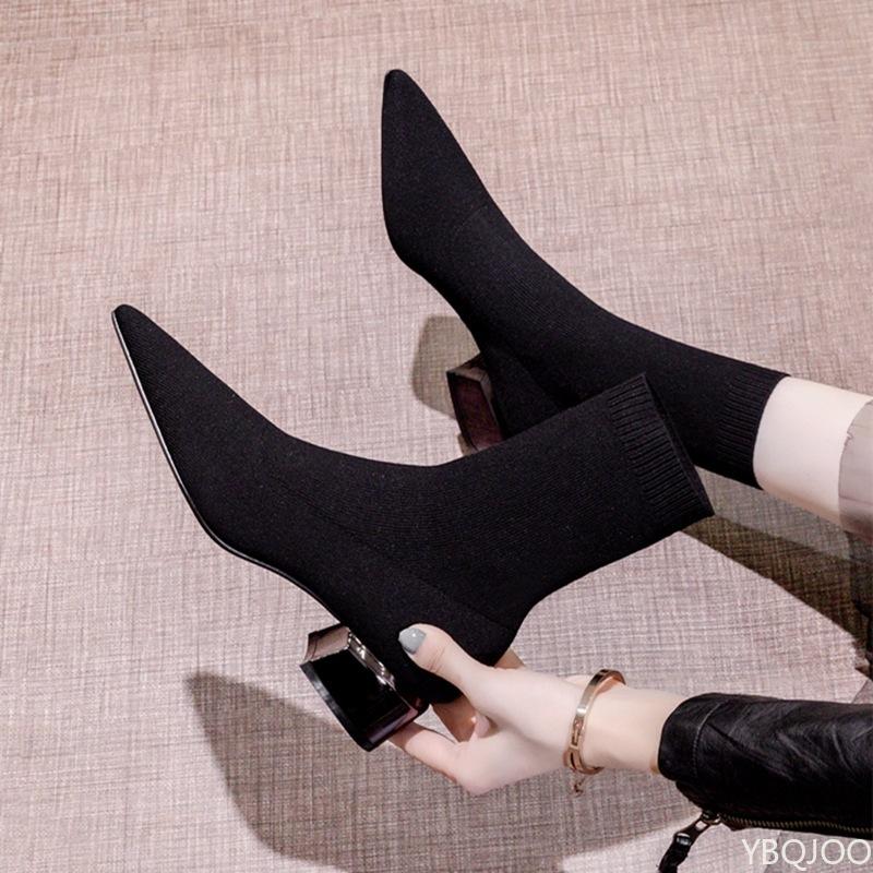 Autumn And Winter Fashion Black Pointed Breathable Coarse Heel Women'S Boots For Height Increase And Slimming Short Leg Boots