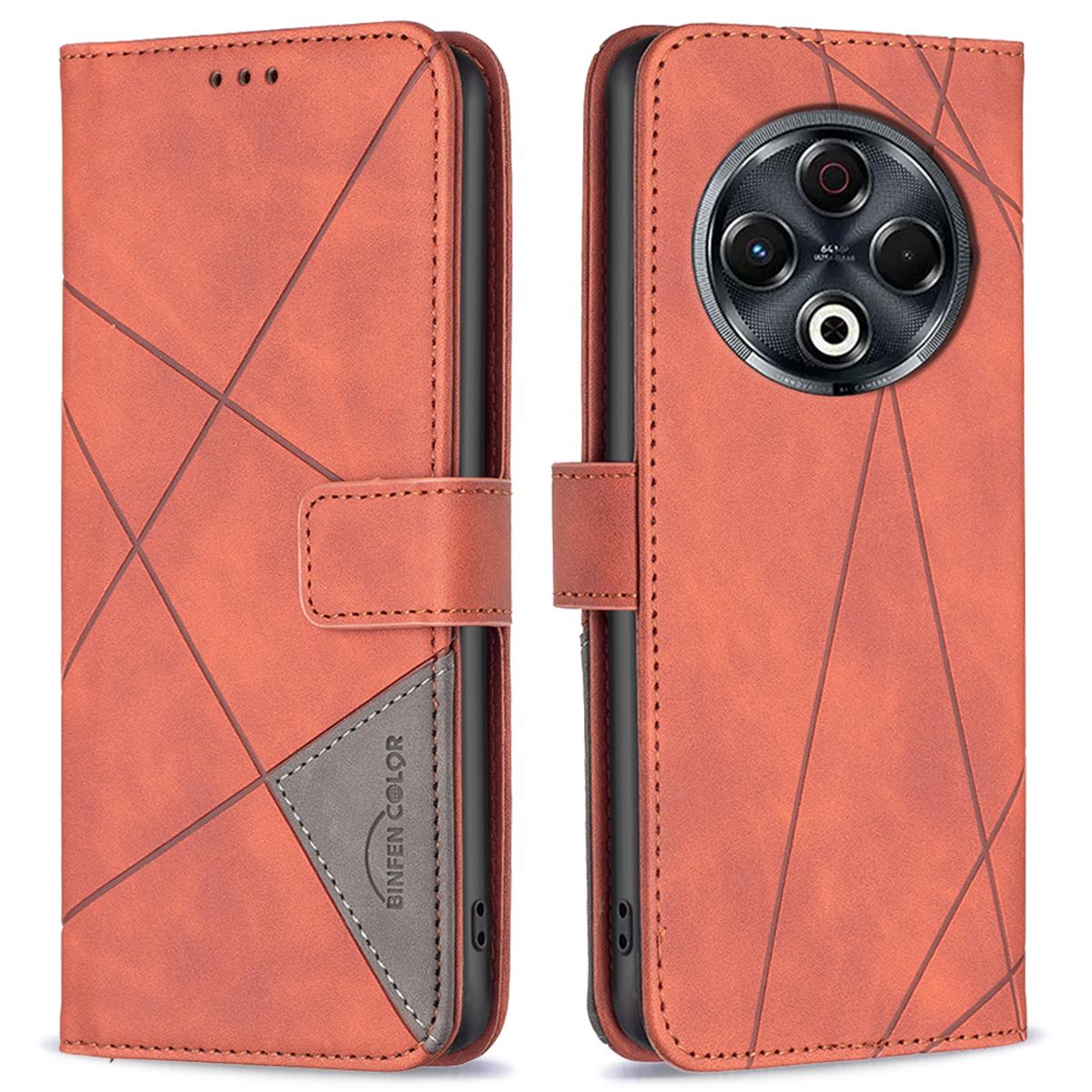

BINFEN COLOR For TECNO Spark 30 4G Phone Cases Wallet Stand Geometry Imprinted Leather Cover Brown