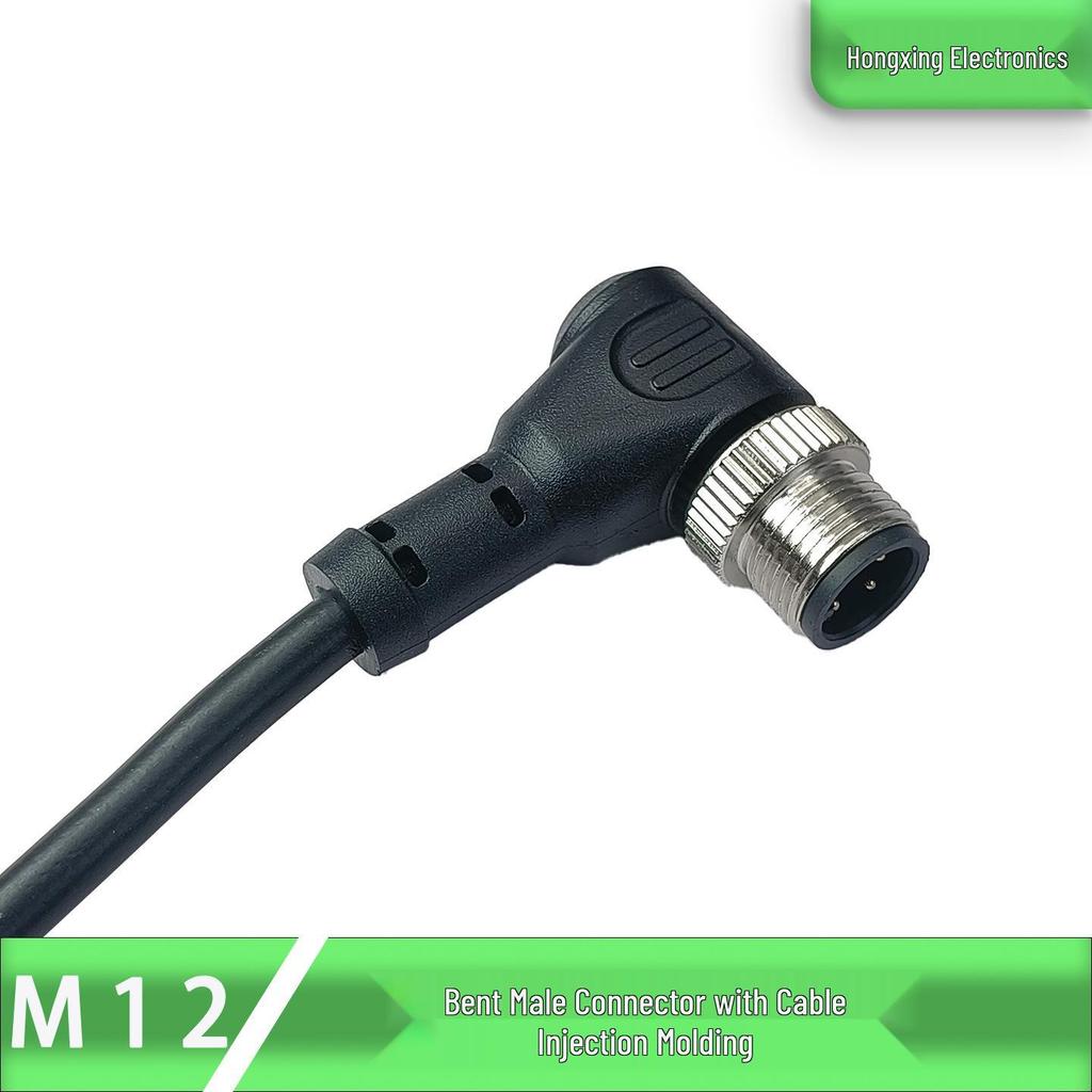 M12 Aviation Plug with Cable | Injection Molded Straight/Bent Male/Female 8-Pin Waterproof Sensor Connector, 4P, 5 Core