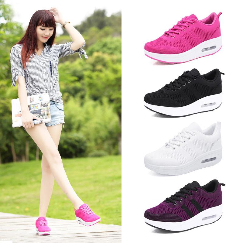 Spring And Autumn New Style Of Flying Mesh Breathable Sports Casual Shoes Korean Style Thick Sole Rocking Shoes Women's Shoes