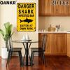 Vintage Shark Warning Metal Tin Sign, Retro Enter At Own Risk Plaque, Farmhouse Bar Wall Decor