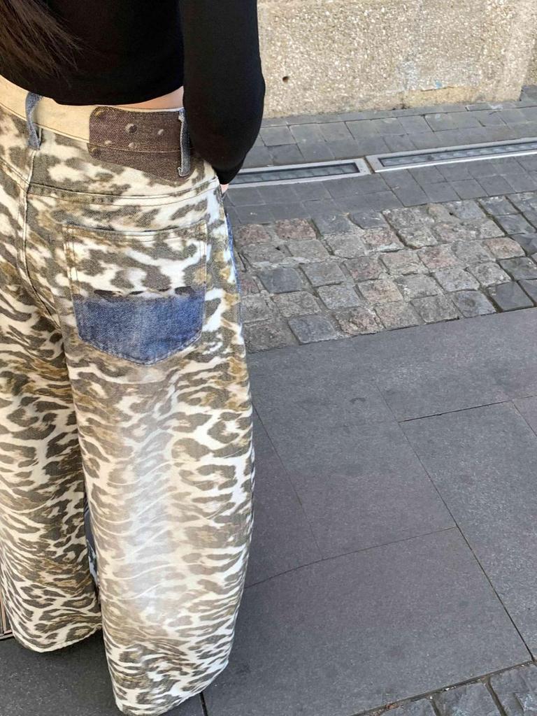 Women's American Retro Leopard Print Wide-Leg Jeans
