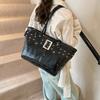 2026 New Women's Leather Biker Belt Tote Bag Large Capacity PU Shoulder Handbag Fashi Commuter Bag