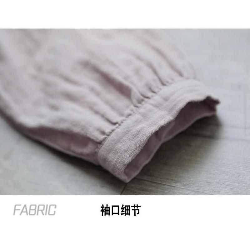 Women Stand Collar Button Front Long Sleeve Linen Shirt Loose Breathable Casual Blouse