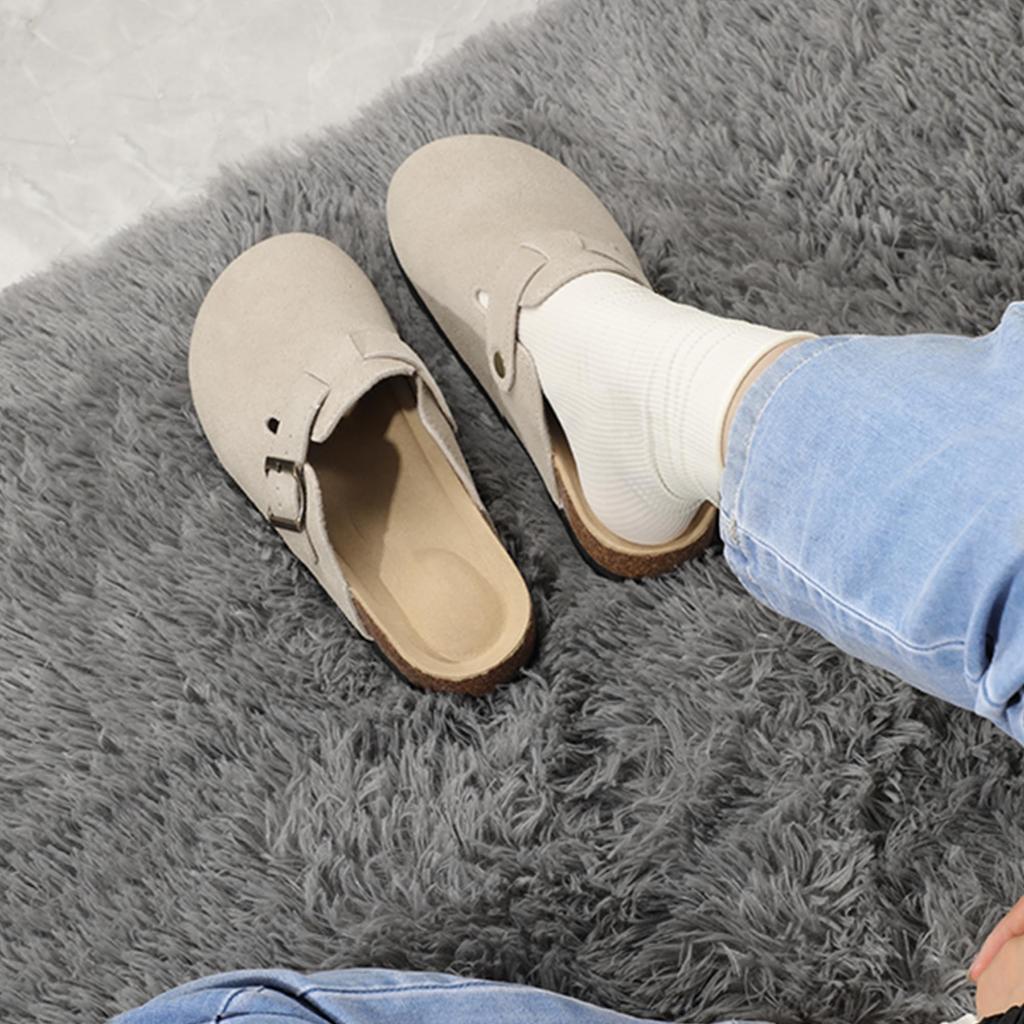 Fashion Crestar Women's Cow Suede Clogs Cork Footbed Leather Mules Slippers Unisex Comfortable Fashion Potato Shoes with Arch Support