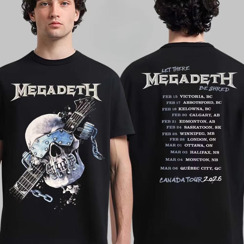 2026 Megadeth Bawełniany T-shirt Zespołu, Unisex Letni Krótki Rękaw Luksusowy Casual Vintage Moda Ins & Y2K Styl Modny T-shirt