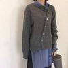 Damen Herbst Winter Pullover mit schrägen Knöpfen und unregelmäßigem Design, Strickjacke, Strickjacke