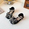 2026 New Rhinestone Bow Princess Leather Sandals for Girls