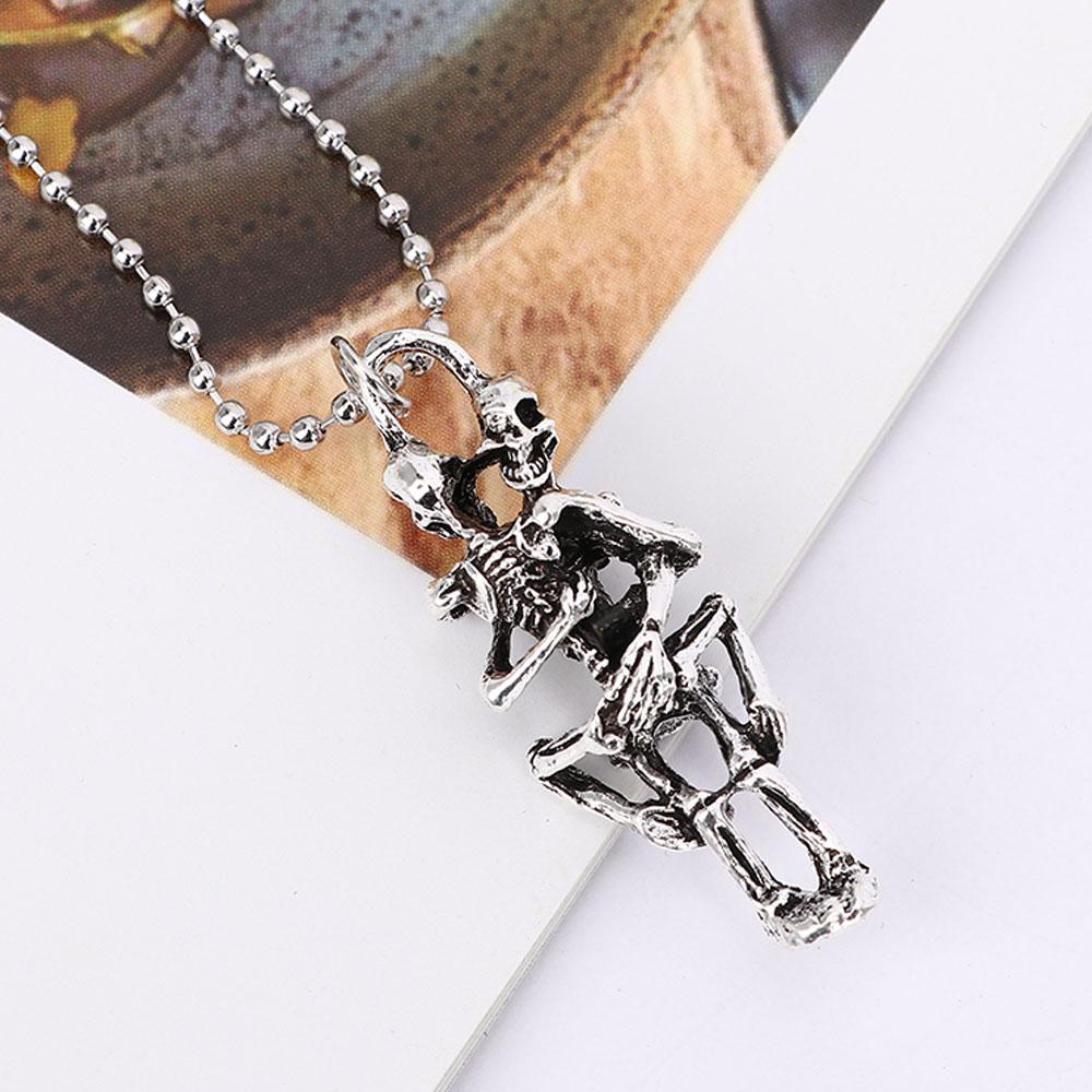 Black Skeleton Hugging Jewelry for Men Double Skeleton Skull Stainless Steel Skull Pendant Necklace