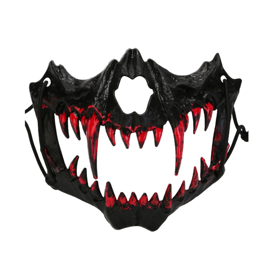 Halloween Bone Skull Masks Half-face Bloody Mask Cosplay Dragon God Fierce Tiger Night Fork Tengu Man Wolf Mask Party Decor Prop