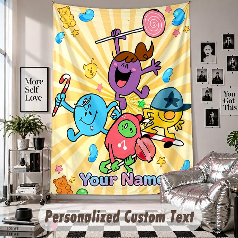 Wall Hanging Tapestry With Custom Name & Text, Mr. Men & Little Miss Decorative Tapestry For Bedroom