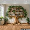 2D Planar Retro Study Room Background Fabric with a Large Wooden Branch-based Bookshelf In the Center Made of Polyester Fiber