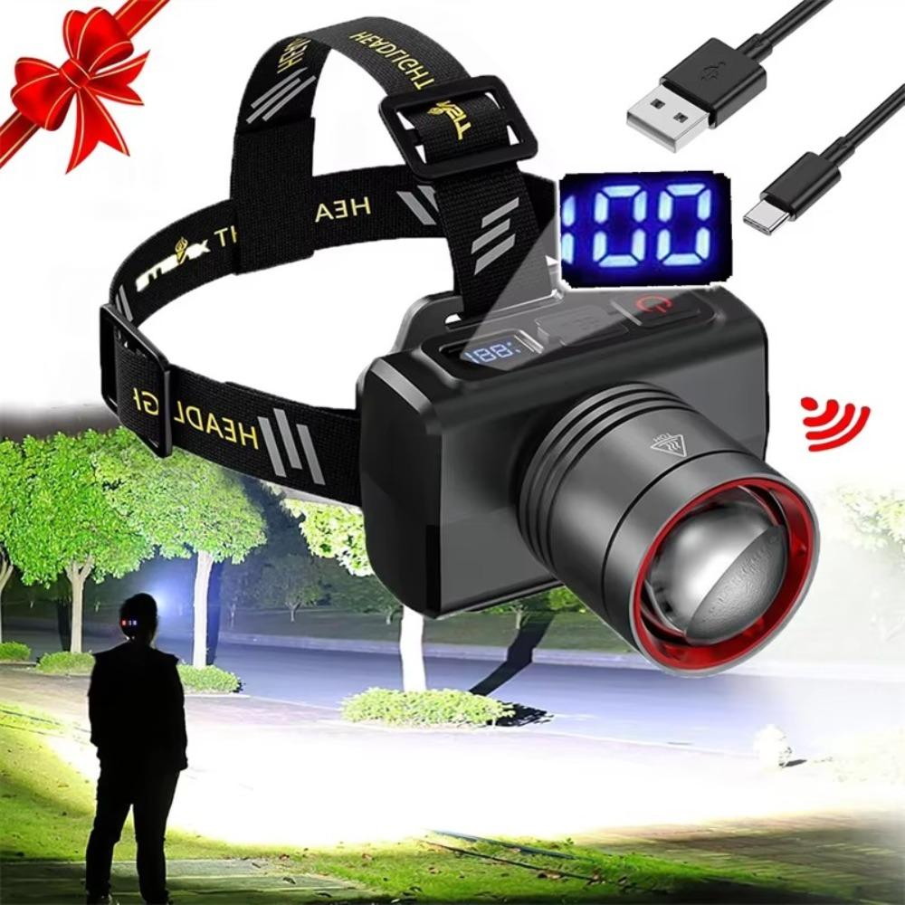 New Super Bright Zoomable LED Headlamp Wave Sensor 500LM Head Light USB Rechargeable 3 Light Modes Fishing Headlight for Camping