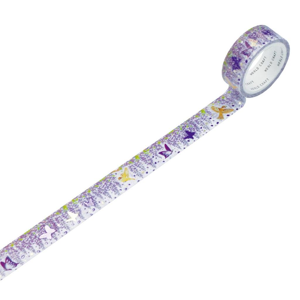 World Craft Washi Masking Tape Glitter Wisteria Gold Amethyst Purple Foil 15mm X 5m KRMT15-044 Japanese Stationery for Planner Decor