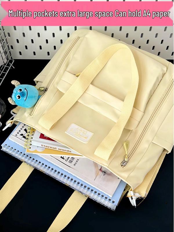 Cream Commuting Crossbody Tote Bag - Large Capacity, Versatile, One-Shoulder Handbag for Students