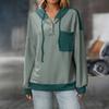 Women's Fashion Color Blocked Long Sleeved Button Hoodie Top