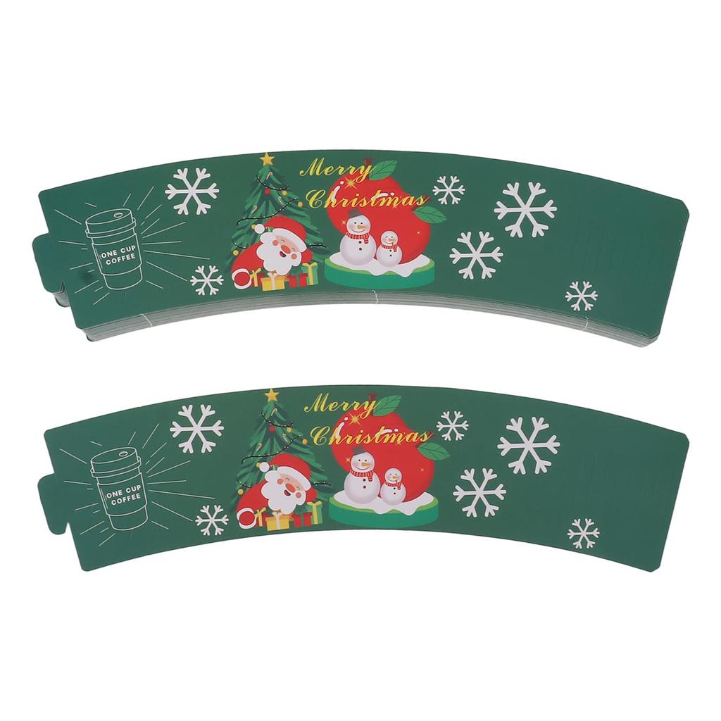 50pcs Cup Sleeve Disposable Efficient Heat Insulation Paper Hot Drink Holder Festival Pattern Adjustable for Christmas