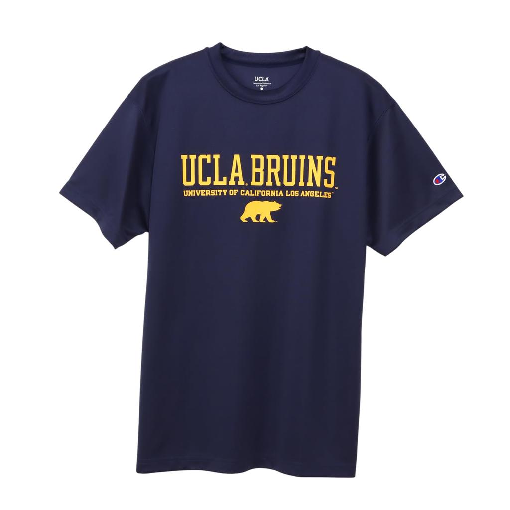 Champion DRYSAVER Short Sleeve with a Round High and Rubber Print Men's T-Shirt, C3-BB362, Navy, Neck, Breathability, Antibacterial,