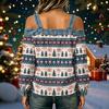 Women's Casual Off-Shoulder Long Sleeve Christmas Print Top for Holiday Parties