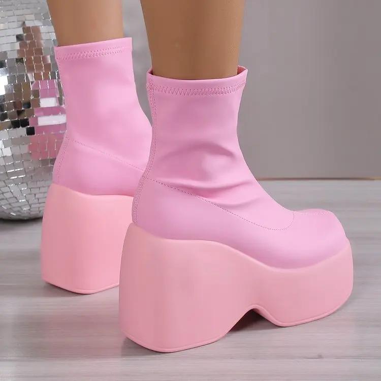 2025 New Gothic Style Sexy Elegant Chunky Platform Women Ankle Boots Big Size 43 Walking Comfy Woman Shoes Platform Shoes boots