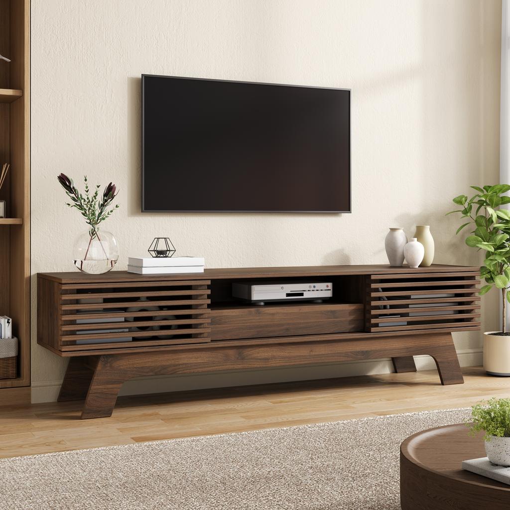 TV Lowboard TV Cabinet TV Board TV Table MDF Slatted Doors Drawer Cable Passage Living Room