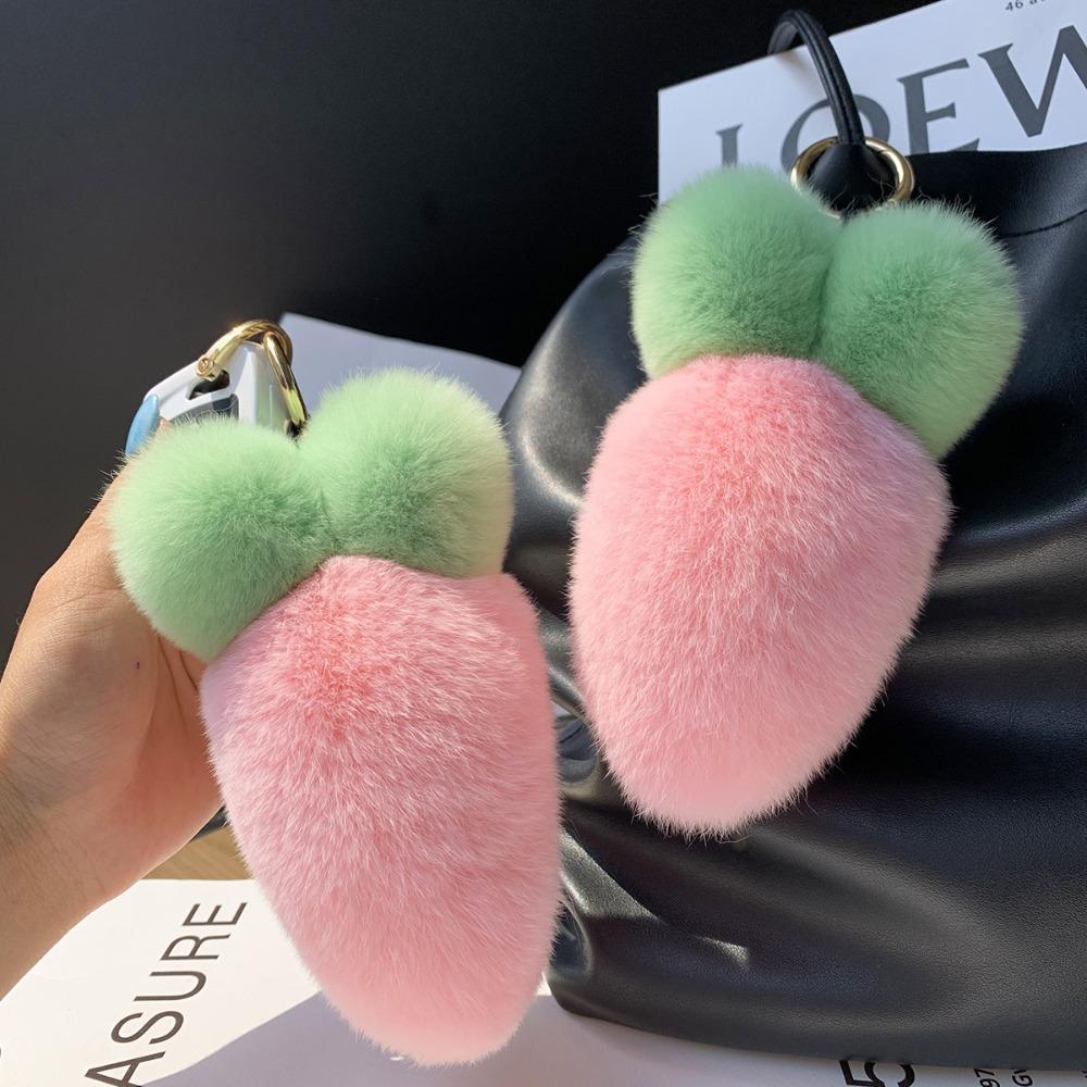 Cute Fruit Plush Carrot Key Ring Decoration Ornaments Rabbit Fur Keychain Key Holder Bag Charm Fluffy Ball Pendant Backpack