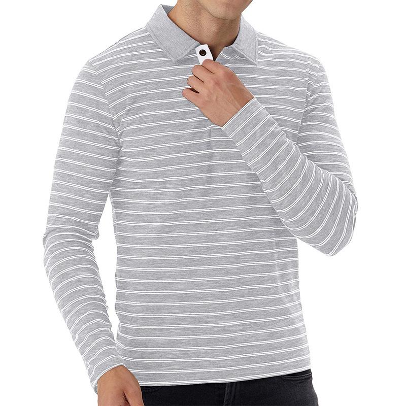 Men's high-end golf striped polo shirt t-shirt men's lapel Paul shirt long sleeve tops
