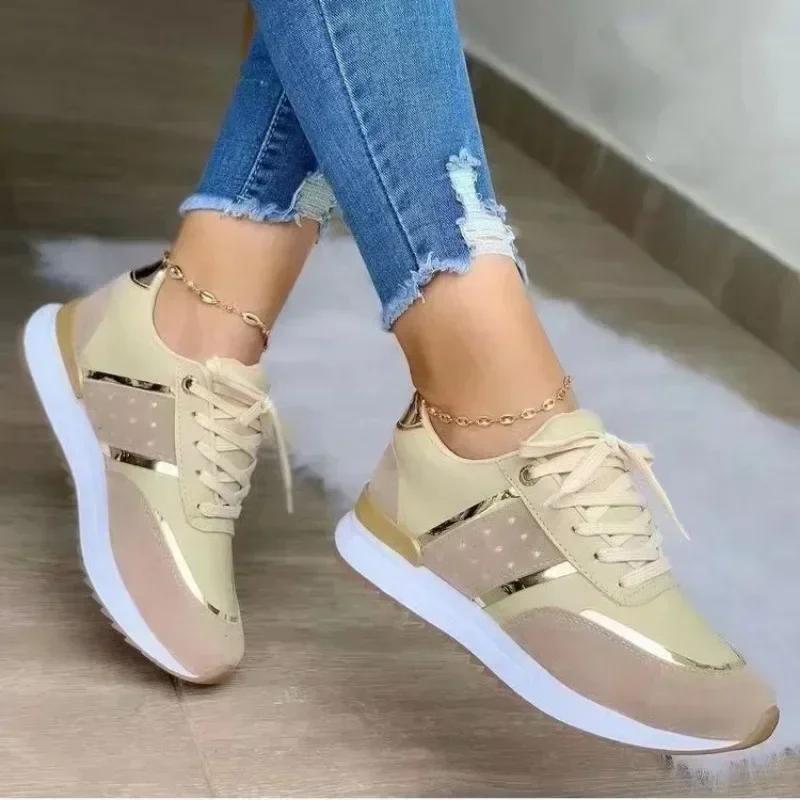 Damen Frühling Mode Farbe Kreuzriemen Designer Vulkanisierte Schuhe PU Wasserdicht Täglich Lässig Outdoor Wandern Sportschuhe