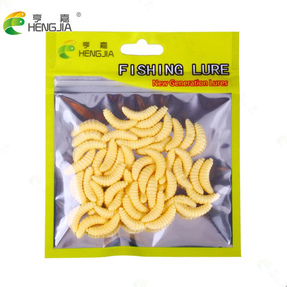 

50pcs/box Luminous Silicone Artificial Bread Worm BaitsMaggot Grub Soft Fishing Lure Hooks Smell Worms Glow Lures бежевый