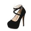 Fashion Pumps High Heel Women New Style Flock Fashion Cross Straps 14cm Heel High 4cm Platform Model Nightclub Sexy Plus Size 35-46