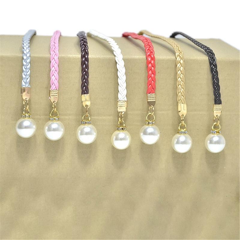 2Pcs Fashion Woven Waist Rope Adjustable Laceup Waist Belt with Pearls Decors for Women Dresses and Skirt All Matching
