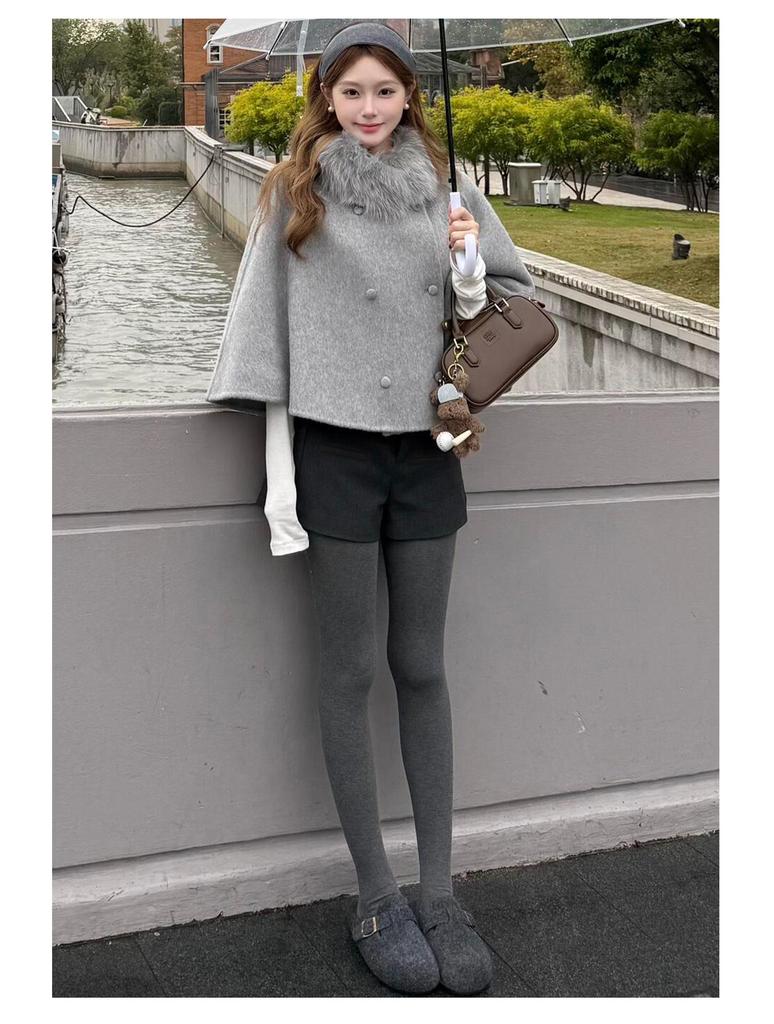 Women's High-Waist Bootcut Gray Wool Shorts - Autumn/Winter Slim Fit Hot Pants