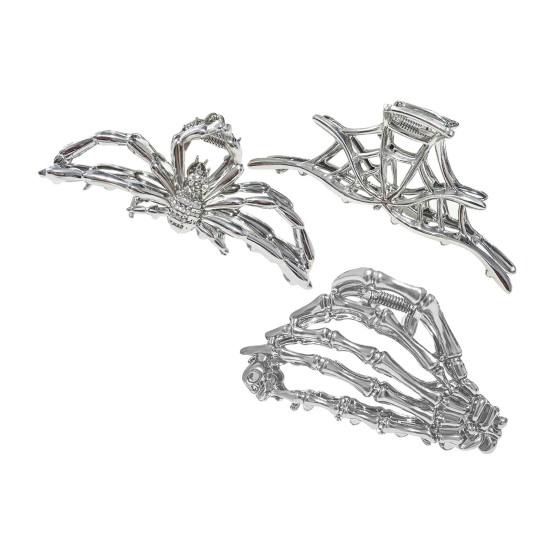 3Pcs Women Hair Claws Spider Bat Skull Hand Shape Hair Clips Anti-slip Teeth Back Head Hair Barrettes Hair Styling Accessories
