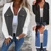 Women S Casual Zip Up Denim Patchwork Jacket Long Sleeve