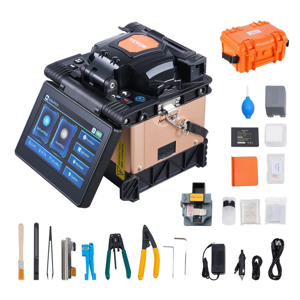 VEVOR Fiber Fusion Splicer 4 Motors, Clad Alignment Fiber Optic Splicer 6s Splicing & 13s Heating