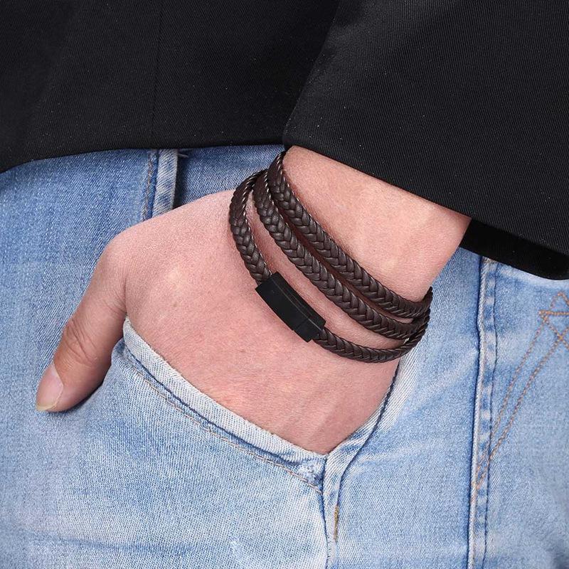 Fashion Hand-Woven Multi-layer Men's Jewelry Jewellery Celebrity Wind Vintage Alloy Buckle Leather Bracelet