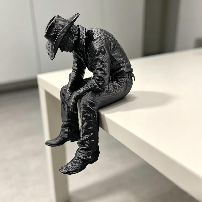3D Cowboy Collectible Figurine Eco-friendly Resin Sculpture Ornament for Cafe Tableside Study Bookshelf Decor