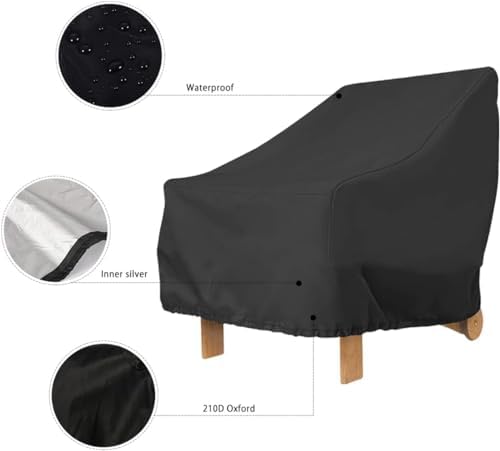 Gatphy Patio Furniture Cover Waterproof Windproof, 210D Outdoor Chair Cover 80x85x91cm UV Resistant Tear Resistant with Adjustable Cord, Black