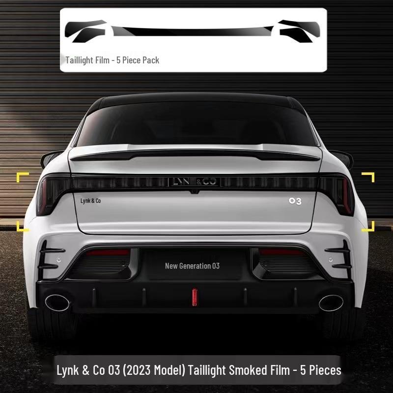 Compatible Smoked TPU Headlight & Taillight Film for 23 Lynk & Co 03+: Light-Controlled, Color-Changing Protective Film.
