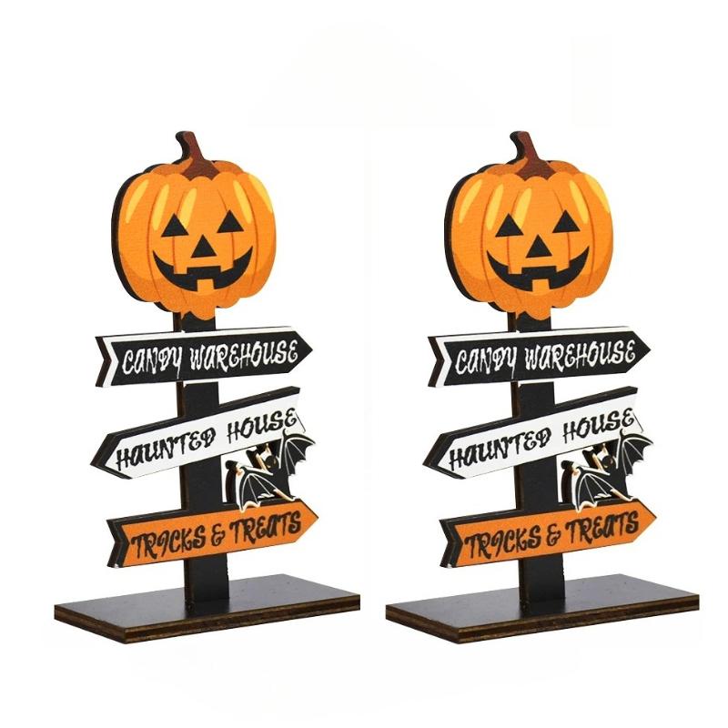 Halloween Pumpkin Ghost Wooden Ornament, Tabletop Decor for Home Party, Kids Birthday Gift & Party Favors