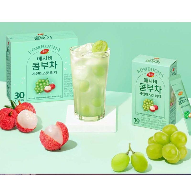 Kombucha Tea Powder Stick Shine Muscat Lychee Flavor 5g x 30 Sachets Korean Inspired Fruit Tea 1box (30ea)