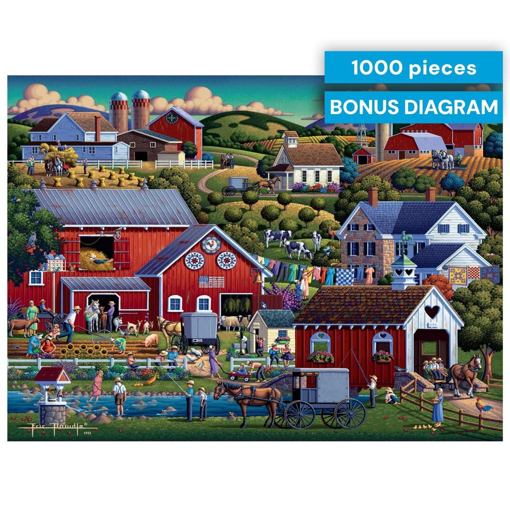 Buffalo Games - 1000-Piece Jigsaw Puzzle - Dawdle Amish Country - 1000-Piece Puzzle for Adults - Premium Gift Foil Box with Reference Poster