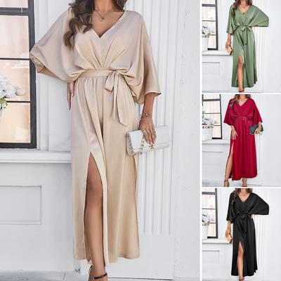 Women's Spring and Summer Temperament Elegant High-waist V-neck Loose Dress