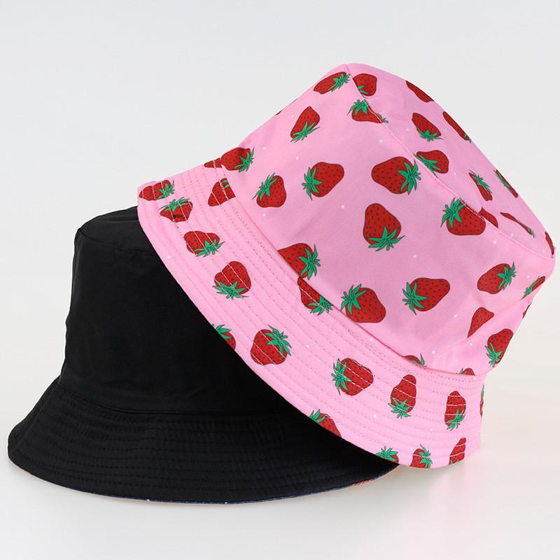 Sided Summer Double Strawberry Printed Fisherman Hat Outdoor Beach Cap Sunshade