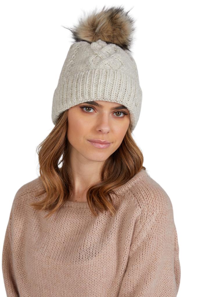 Torino Women' Winter Hat with Pompom, Beige Color