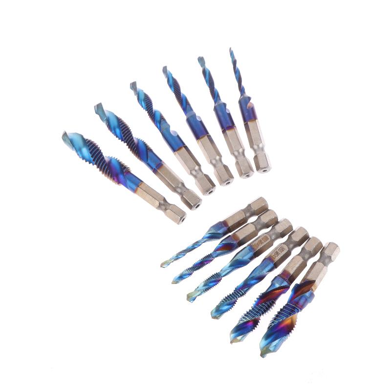 M3-M10 Metric HSS Titanium Coated 3-in-1 Combination Drill Tap, Hex Shank Spiral Flute for Blind Hole Tapping On CNC 1/6-Pcs